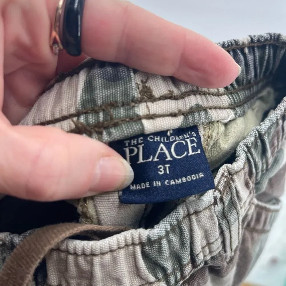 The Children's Place Kids Camo Drawstring Cotton Cargo Pants Green Brown Size 3T